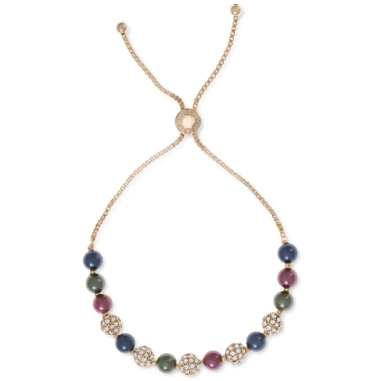 Buy 👍 Charter Club Gold-Tone Pavé Fireball & Multicolor Imitation Pearl Slider Bracelet, Created For Macy's 😉 - Image 2