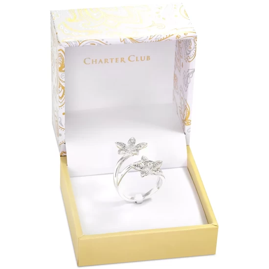 Flash Sale โจ Charter Club Silver-Tone Pavรฉ Crystal Double Flower Statement Ring, Created For Macy's ๐ - Image 4
