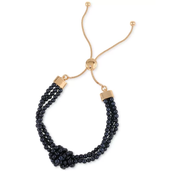 New ๐ Charter Club Gold-Tone Color Imitation Pearl Knotted Multi-Row Slider Bracelet, Created For Macy's Blue ๐ - Image 2