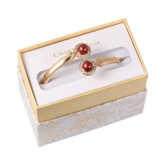 Coupon 🌟 Charter Club Gold-Tone Pavé & Color Imitation Pearl Bypass Bangle Bracelet, Created For Macy's 💯 - Image 3
