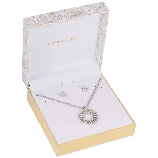 Best reviews of 😉 Charter Club Silver-Tone Round & Baguette Crystal Circle Pendant Necklace & Stud Earrings Set, Created For Macy's 🤩 - Image 4