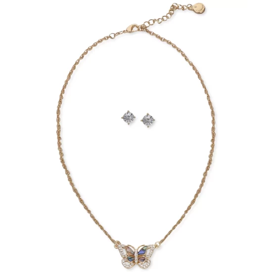 Discount 🛒 Charter Club Gold-Tone Crystal & Abalone Butterfly Pendant Necklace & Stud Earrings Set, Created For Macy's 🛒 - Image 4