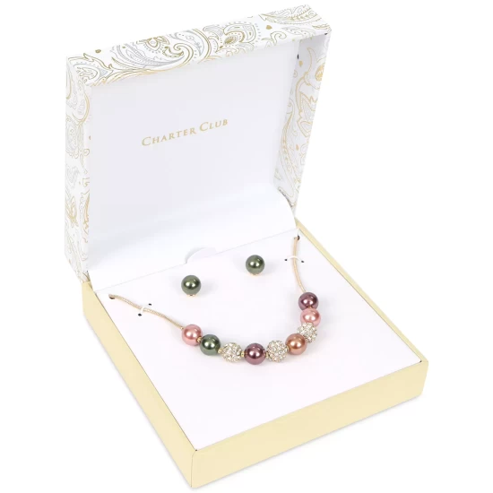 Cheap 😍 Charter Club Gold-Tone Pavé Fireball & Color Imitation Pearl Collar Necklace & Stud Earrings Set, Created For Macy's Multi 🎉 - Image 3