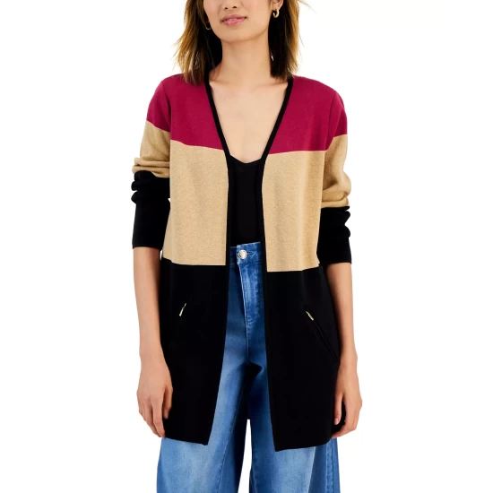 Hot Sale 🔥 Charter Club 👩 Women's Cotton Colorblocked Long Cardigan, Created For Macy's Cloud Combo 🛒 - Image 3