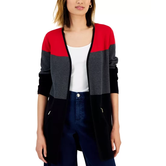 Hot Sale 🔥 Charter Club 👩 Women's Cotton Colorblocked Long Cardigan, Created For Macy's Cloud Combo 🛒 - Image 4