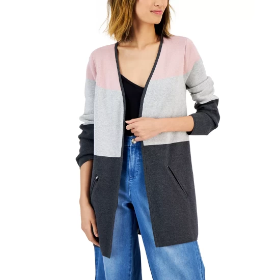 Hot Sale 🔥 Charter Club 👩 Women's Cotton Colorblocked Long Cardigan, Created For Macy's Cloud Combo 🛒 - Image 5
