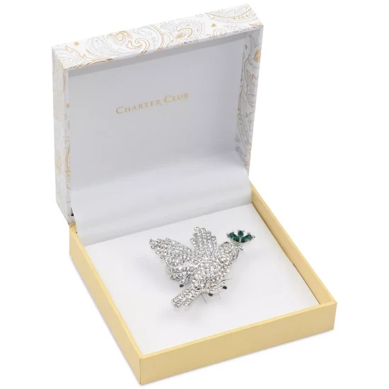 Best reviews of ⭐ Charter Club Silver-Tone Mixed Crystal Dove With Olive Branch Pin, Created For Macy's ❤️ - Image 3