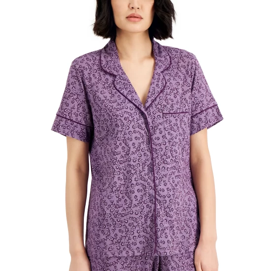 Discount ๐ Charter Club ๐ฉ Women's Notch-Collar & Cropped Pajama Pants Set Pink Sachet Floral โค๏ธ - Image 4