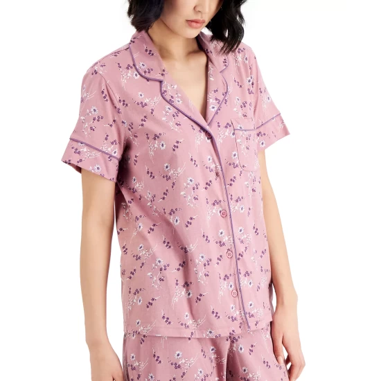 Discount ๐ Charter Club ๐ฉ Women's Notch-Collar & Cropped Pajama Pants Set Pink Sachet Floral โค๏ธ - Image 5