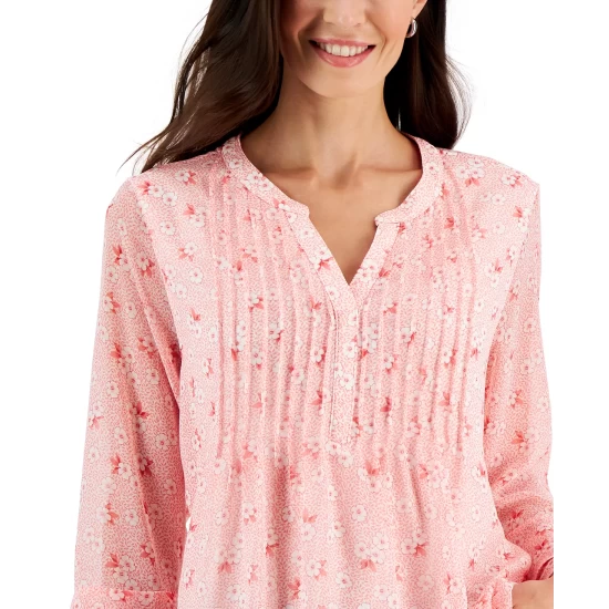 Cheap 💯 Charter Club 👩 Women's Floral-Print Pintuck Top, Created For Macy's Cerulean Sky Combo 🔥 - Image 3