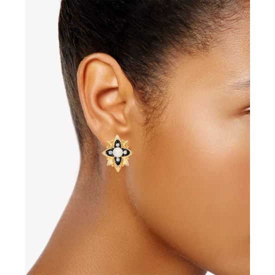 Outlet ✨ Charter Club Gold-Tone Pavé & Imitation Pearl Starburst Drop Earrings, Created For Macy's Black 🧨 - Image 3