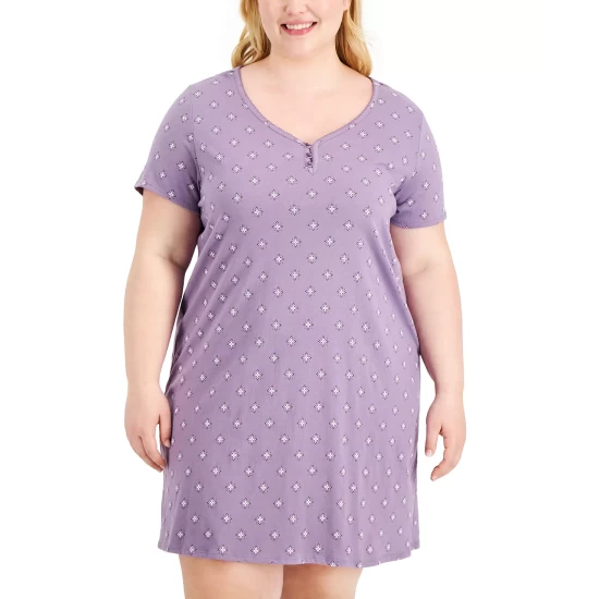 Hot Sale ❤️ Charter Club Plus Size Printed Cotton Essentials Chemise Nightgown, Created For Macy's Sachet Leaves 🔥 - Image 4