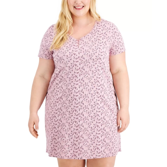 Hot Sale ❤️ Charter Club Plus Size Printed Cotton Essentials Chemise Nightgown, Created For Macy's Sachet Leaves 🔥 - Image 5