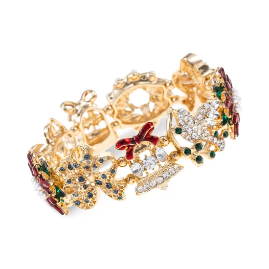 Flash Sale 👍 Charter Club Gold-Tone Mixed Stone Yuletide Decoration Stretch Bracelet, Created For Macy's Multi ⌛ - Image 2