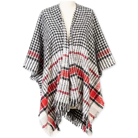 New 💯 Charter Club 👩 Women's Houndstooth-Plaid Topper Wrap, Created For Macy's Black Red 🔥 - Image 4