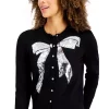 Discount ✔️ Charter Club Sequined-Bow Button Cardigan, Created For Macy's Deep Black ✔️