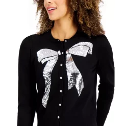 Discount ✔️ Charter Club Sequined-Bow Button Cardigan, Created For Macy's Deep Black ✔️