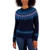 Flash Sale 🧨 Charter Club 👩 Women's Cheetah Fair Isle Sweater, Created For Macy's Intrepid Blue Combo 👏