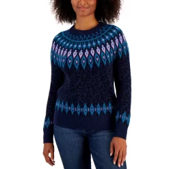 Flash Sale ๐งจ Charter Club ๐ฉ Women's Cheetah Fair Isle Sweater, Created For Macy's Intrepid Blue Combo ๐