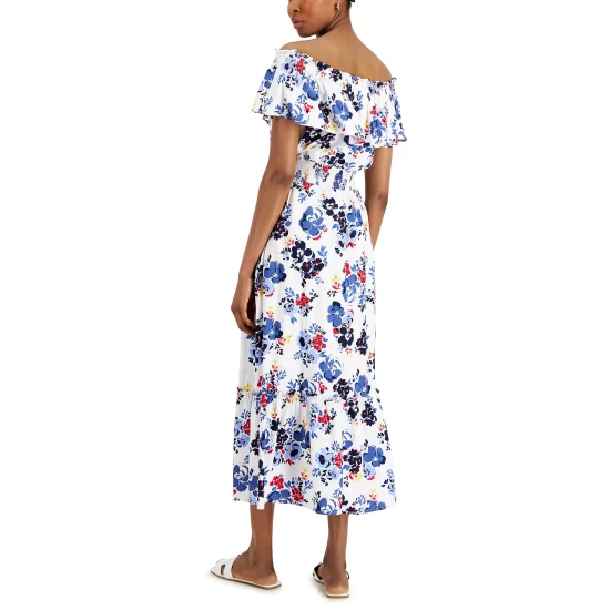 Hot Sale ❤️ Charter Club Petite Floral-Print Off-The-Shoulder 👗 Dress, Created For Macy's Red Barn Combo 🔥 - Image 6