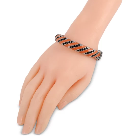 Best Sale 🎁 Charter Club Silver-Tone Color Pavé & Stripe Bangle Bracelet, Created For Macy's Orange ✨ - Image 3