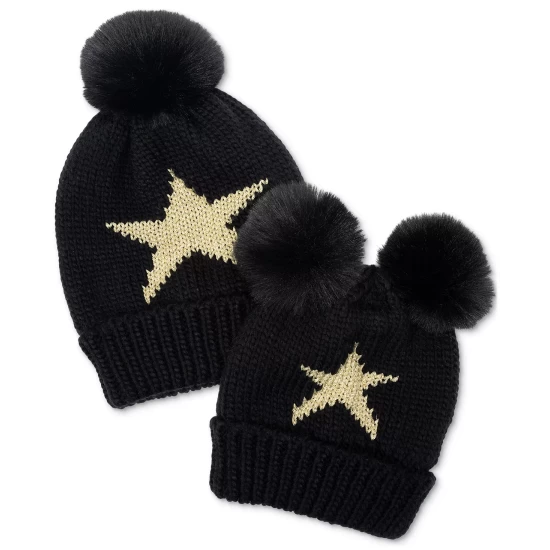 Top 10 ✔️ Charter Club 2-Pc. Mini & Me Matching Star Pom Pom Beanie Set, Created For Macy's Black 🛒 - Image 9