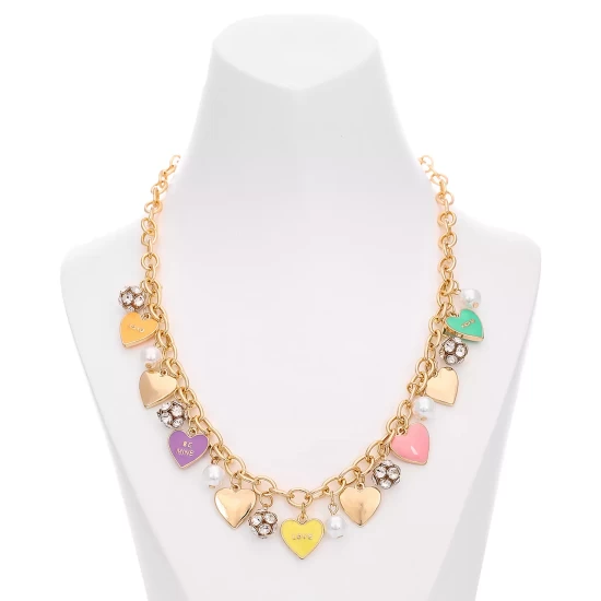 Flash Sale ✔️ Charter Club Gold-Tone Mixed Stone Valentine Heart Charm Statement Necklace, 18 + 3 Extender, Created For Macy's Multi ⭐ - Image 4