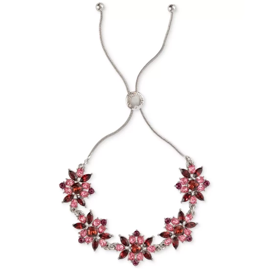 Budget 🤩 Charter Club Silver-Tone Color Crystal & Stone Cluster Slider Bracelet, Created For Macy's Pink 🌟 - Image 2