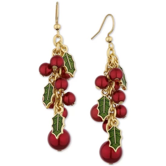Cheapest ๐ Charter Club Gold-Tone Red & Green Holly Shaky Drop Earrings, Created For Macy's ๐งจ - Image 2