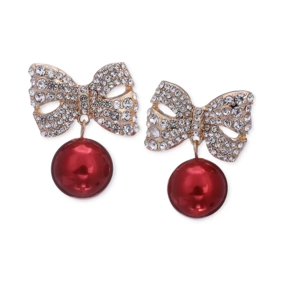 Cheapest ๐ Charter Club Gold-Tone Pavรฉ Bow & Red Ornament Drop Earrings, Created For Macy's ๐ - Image 2