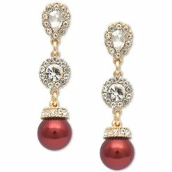 New 👍 Charter Club Gold-Tone Crystal Halo & Colored Imitation Pearl Linear Drop Earrings, Created For Macy's 🥰