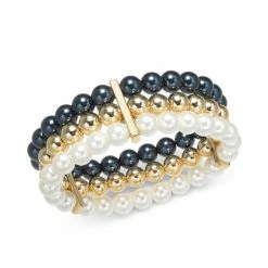 Flash Sale ✨ Charter Club Multi-Imitation Pearl Triple-Row Stretch Bracelet, Created For Macy's Gold/navy 💯