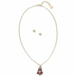 Deals 😀 Charter Club Gold-Tone Multicolor Crystal & Imitation Pearl Tree Pendant Necklace & Star Stud Earrings Set, Created For Macy's 🎁