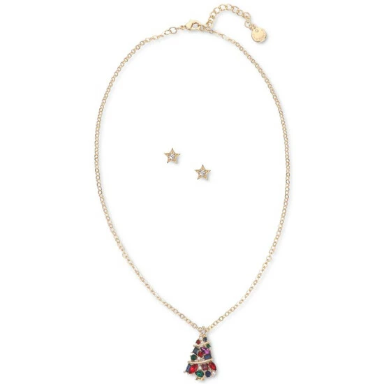 Deals 😀 Charter Club Gold-Tone Multicolor Crystal & Imitation Pearl Tree Pendant Necklace & Star Stud Earrings Set, Created For Macy's 🎁