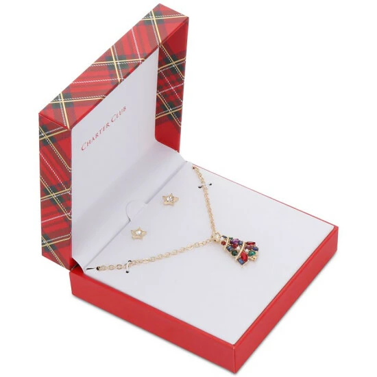 Deals 😀 Charter Club Gold-Tone Multicolor Crystal & Imitation Pearl Tree Pendant Necklace & Star Stud Earrings Set, Created For Macy's 🎁 - Image 2