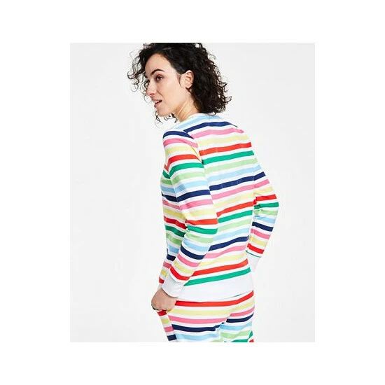 Hot Sale 😍 Charter Club 👩 Women's Printed Stripe Matching Crewneck Top, Created For Macy's White Multi Stripe 👏 - Image 2