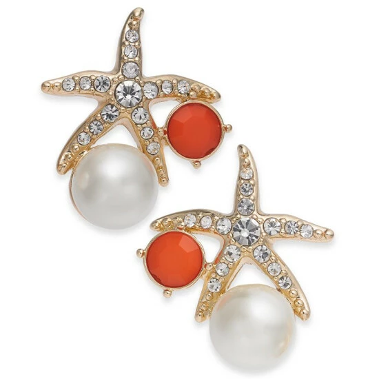Cheapest 😀 Charter Club Gold-Tone Crystal And Imitation Pearl Starfish Earrings, Created For Macy's Gold Multi 🤩