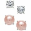 Budget 🤩 Charter Club Silver-Tone 2-Pc. Set Crystal & Imitation Pearl Stud Earrings, Created For Macy's Pink 🧨