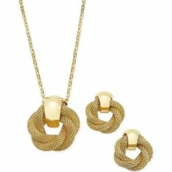 Deals ⭐ Charter Club Gold-Tone Twisted Knot Pendant Necklace And Earrings Set, Created For Macy's 👏