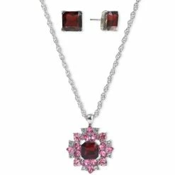 Budget ✨ Charter Club Silver-Tone Mixed Stone Flower Pendant Necklace & Square Stud Earrings Set, Created For Macy's Purple 😍