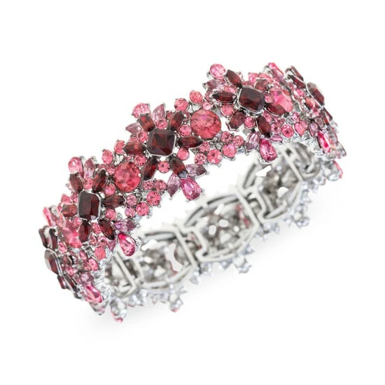 Outlet ✨ Charter Club Silver-Tone Color Crystal & Stone Cluster Stretch Bracelet, Created For Macy's Pink 😍