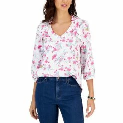 Promo 🌟 Charter Club Floral-Print Top, Created For Macy's Bright White Combo 💯