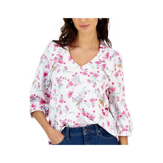 Promo 🌟 Charter Club Floral-Print Top, Created For Macy's Bright White Combo 💯 - Image 3