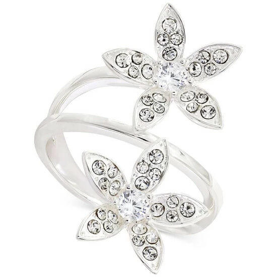 Flash Sale โจ Charter Club Silver-Tone Pavรฉ Crystal Double Flower Statement Ring, Created For Macy's ๐