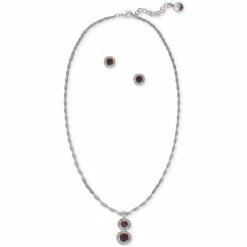 Coupon ๐ Charter Club Silver-Tone Pavรฉ & Color Crystal Halo Pendant Necklace & Stud Earrings Set, Created For Macy's ๐งจ