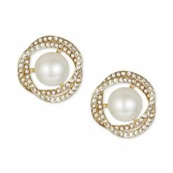 Best Pirce ๐ฅ Charter Club Gold-Tone Intertwined Pavรฉ & Imitation Pearl Stud Earrings, Created For Macy's ๐