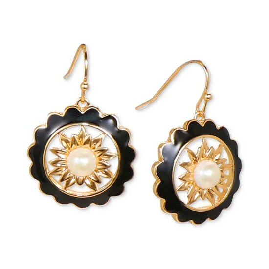New π€© Charter Club Gold-Tone Imitation Pearl Flower Drop Earrings, Created For Macy's Black β