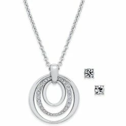 Flash Sale ✔️ Charter Club Pavé Pendant Necklace & Crystal Stud Earrings Set, Created For Macy's Silver 🔥