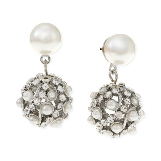 Cheap 🎉 Charter Club Silver-Tone Pavé & Imitation Pearl Fireball Drop Earrings, Created For Macy's White 🔥