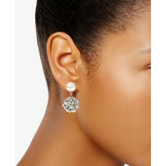 Cheap 🎉 Charter Club Silver-Tone Pavé & Imitation Pearl Fireball Drop Earrings, Created For Macy's White 🔥 - Image 2